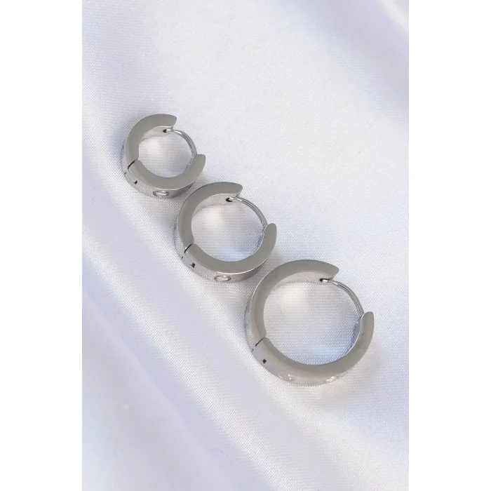 316L Çelik Gümüş Renk Model 3lü Halka Küpe
