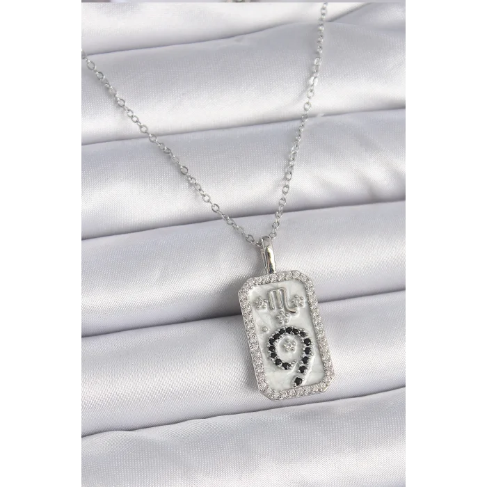 316L Çelik Gümüş Renk Zincir Akrep Burcu Zirkon Taşlı Kadın Kolye