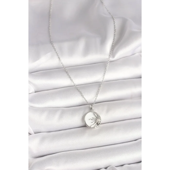 316L Çelik Gümüş Renk Zincir Beyaz Mineli Gün Batımı Model Kadın Kolye