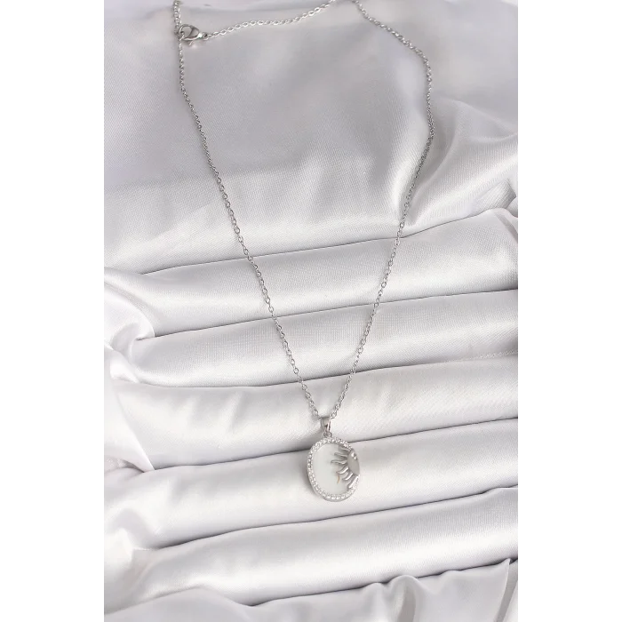 316L Çelik Gümüş Renk Zincir Beyaz Mineli Gün Batımı Model Zirkon Taş Detaylı Kadın Kolye