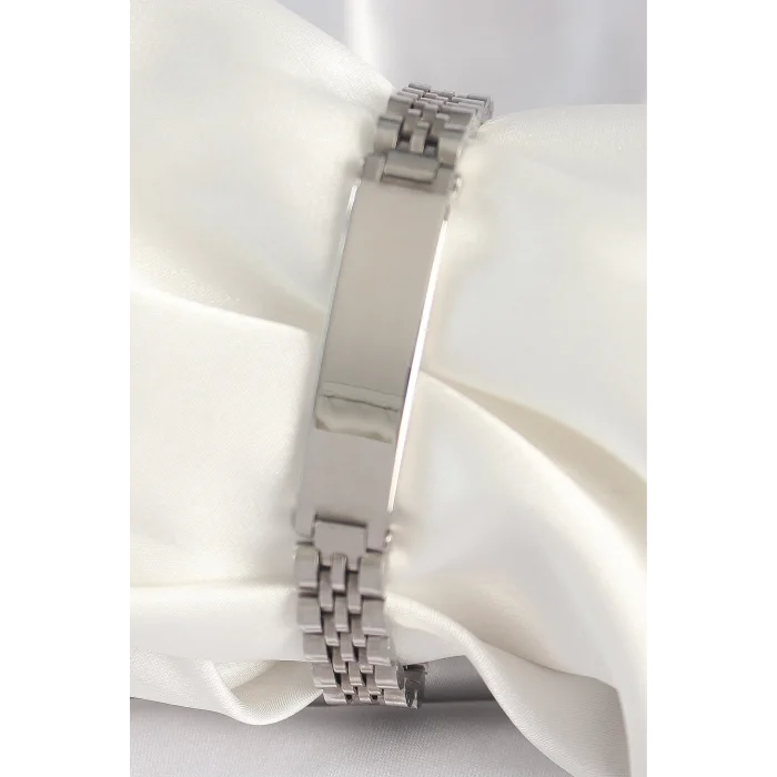 316L Çelik Gümüş Renk Zincir Künye Model Erkek Bileklik