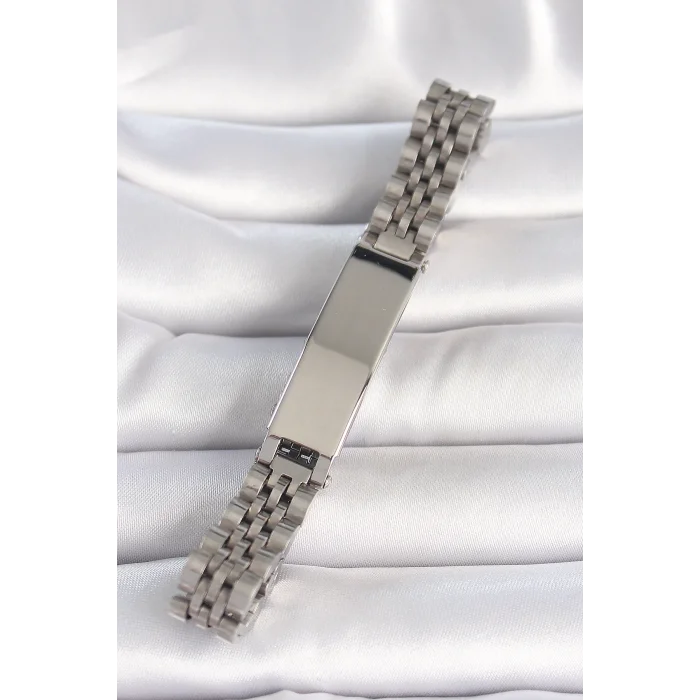 316L Çelik Gümüş Renk Zincir Künye Model Erkek Bileklik