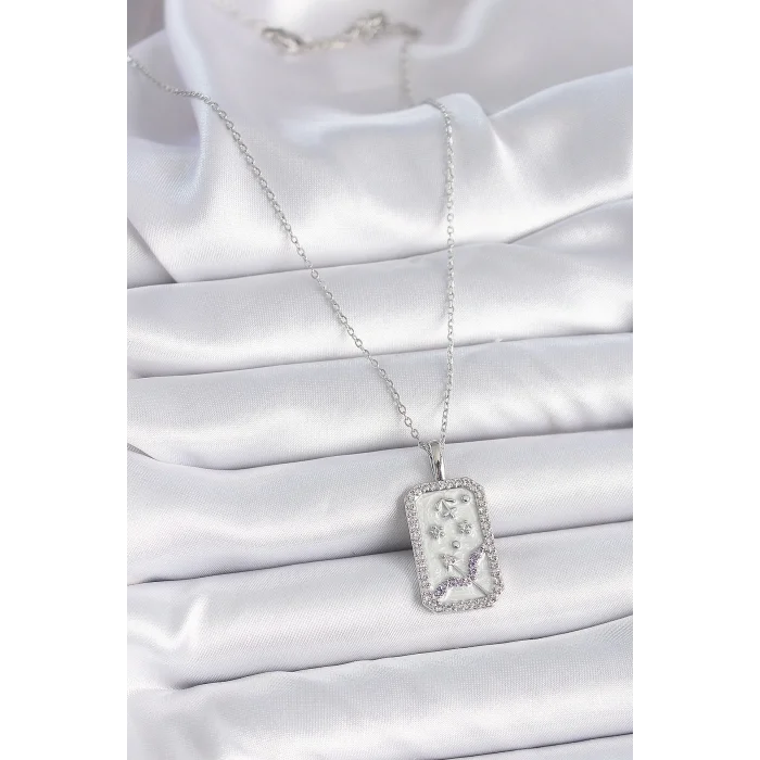 316L Çelik Gümüş Renk Zincir Yay Burcu Zirkon Taşlı Kadın Kolye