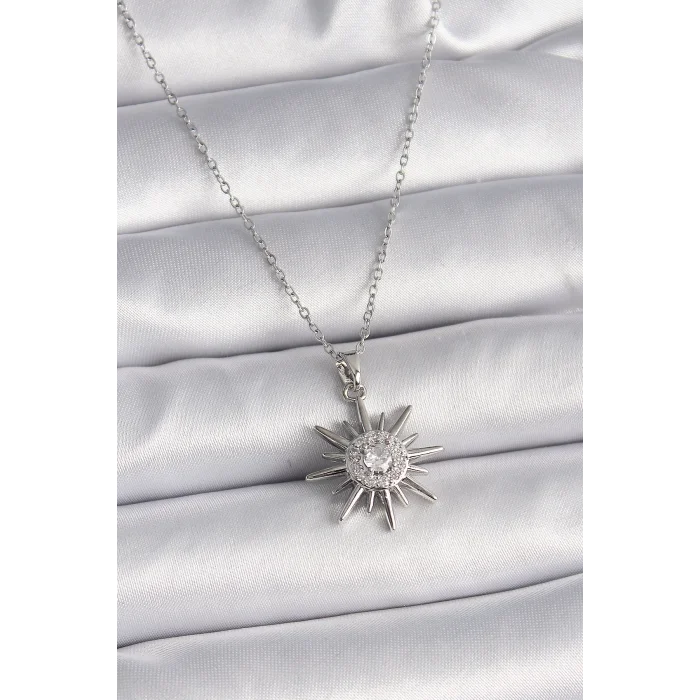 316L Çelik Gümüş Renk Zincir Zirkon Taşlı Güneş Model Kadın Yüzük