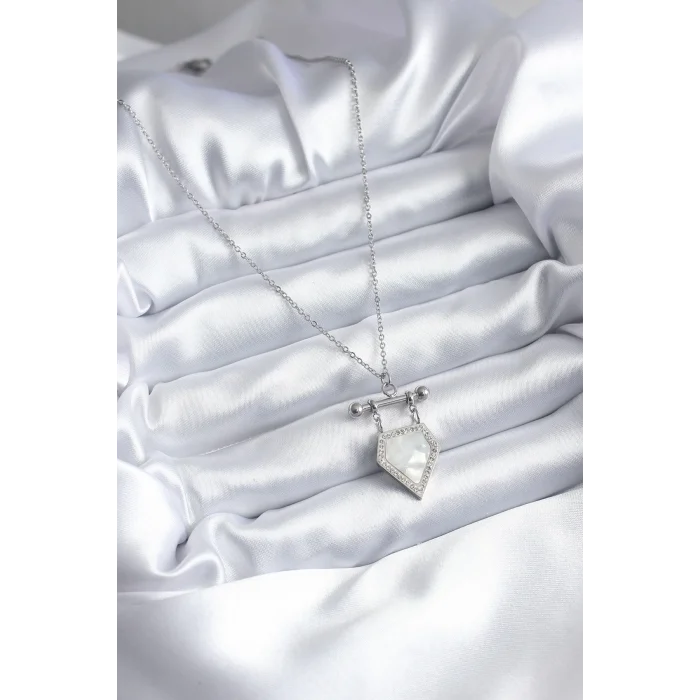 316L Çelik Gümüş Renk Zirkon Taş Detay Kadın Kolye