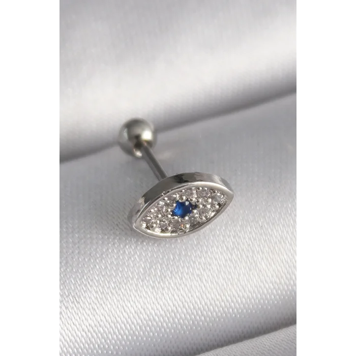 316L Çelik Gümüş Renk Zirkon Taşlı Göz Tragus Piercing