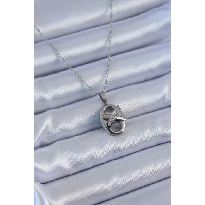 316L Çelik Gümüş Renk Zirkon Taşlı Kadın Kolye