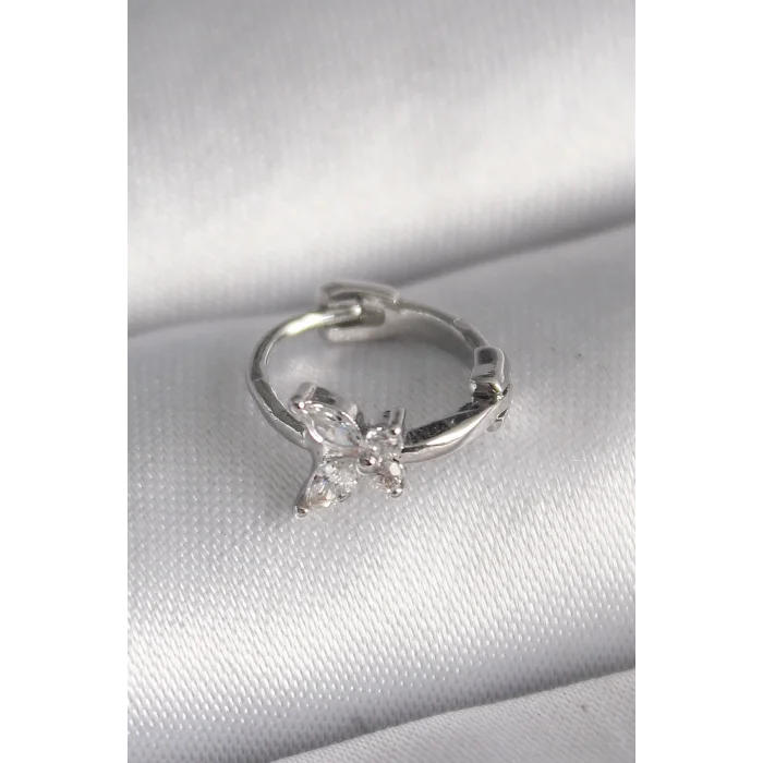 316L Çelik Gümüş Renk Zirkon Taşlı Kelebek Model Tragus Piercing