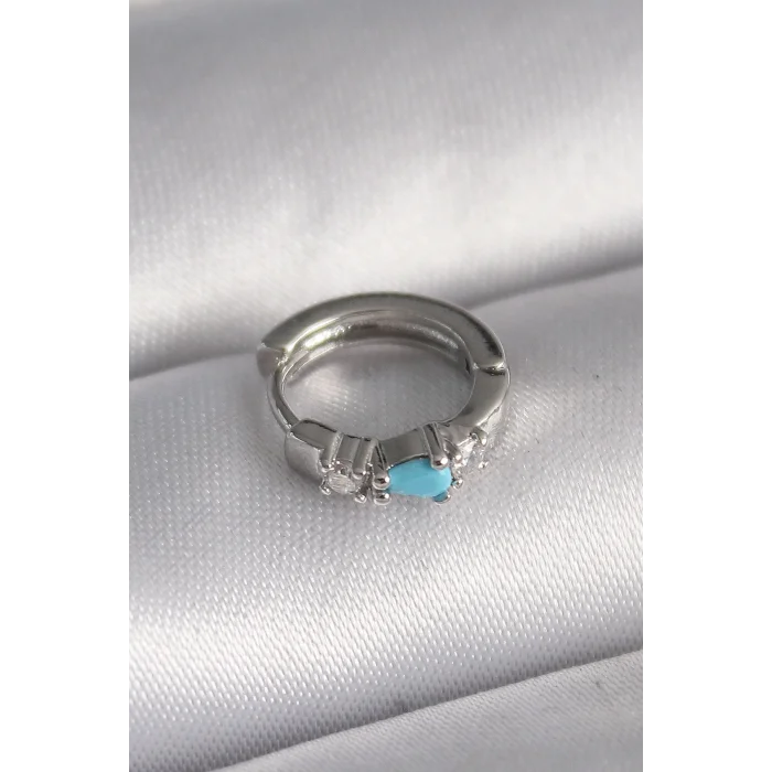 316L Çelik Gümüş Renk Zirkon Taşlı Mavi Boncuk Detay Tragus Piercing