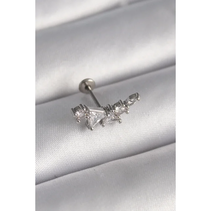 316L Çelik Gümüş Renk Zirkon Taşlı Tragus Piercing