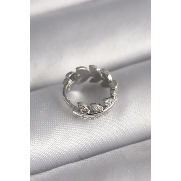 316L Çelik Gümüş Renk Zirkon Taşlı Yaprak Model Tragus Piercing
