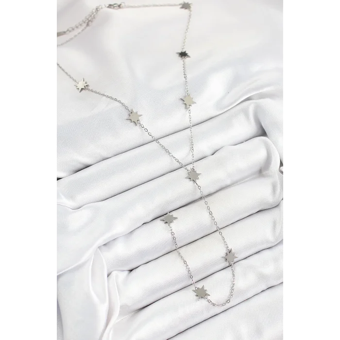 316L Çelik Kutup Yıldızı Figürlü Y Model Gümüş Renk Kadın Kolye