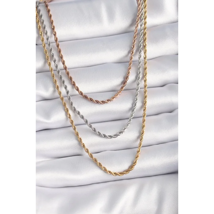 316L Çelik Mix Renk Burgu Zincir Model Kadın Kolye