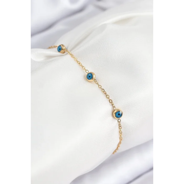 316L Çelik Nazar Boncuğu Model Gold Renk Kadın Bileklik