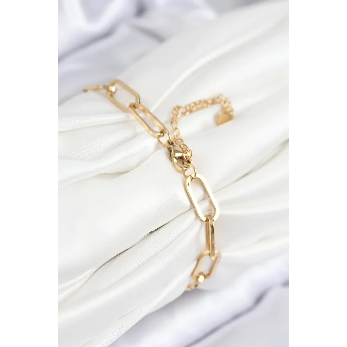 316L Çelik Nazar Boncuğu Ve Zirkon Taşlı Kalp Model Gold Renk Kadın Bileklik