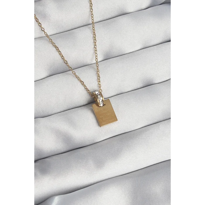 316L Çelik Zincir Gold Renk Zirkon Taşlı Aşk Mektubu Kolye