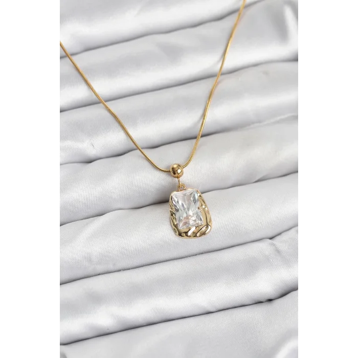 316L Çelik Zincir Gold Renk Zirkon Taşlı Kadın Kolye