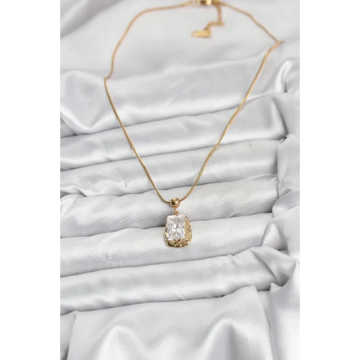 316L Çelik Zincir Gold Renk Zirkon Taşlı Kadın Kolye