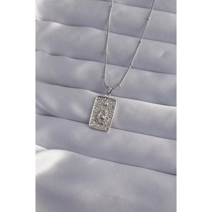 316L Çelik Zincir Gümüş Renk Lazer İşlemeli Göz Figür Tarot Kolye