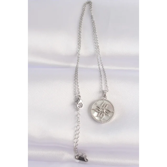 316L Çelik Zincir Gümüş Renk Oval Tasarımlı Güneş Kolye