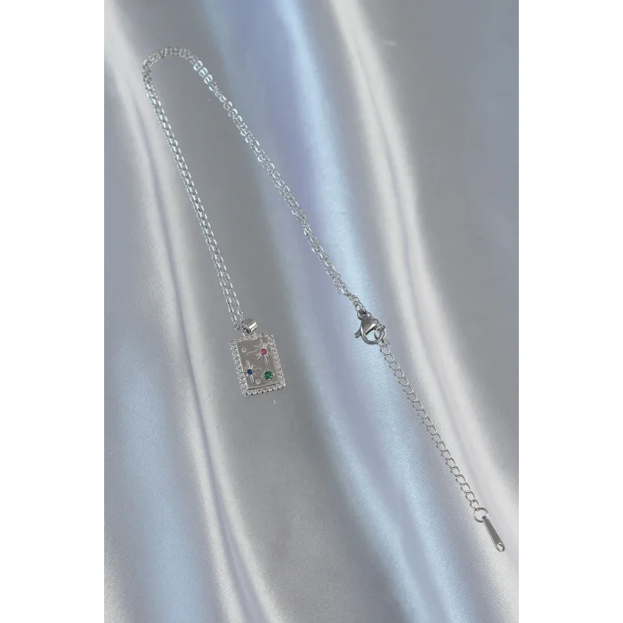 316L Çelik Zincir Gümüş Renk Renkli Zirkon Taşlı Vintage Kolye