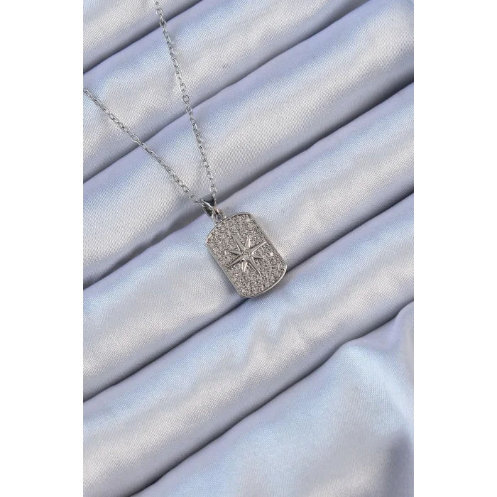 316L Çelik Zincir Gümüş Renk Zirkon Taşlı Kutup Yıldızlı Vintage Kolye