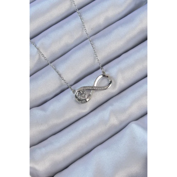 316L Çelik Zincir Gümüş Renk Zirkon Taşlı Minimal Kalp Figür Sonsuzluk Kolye