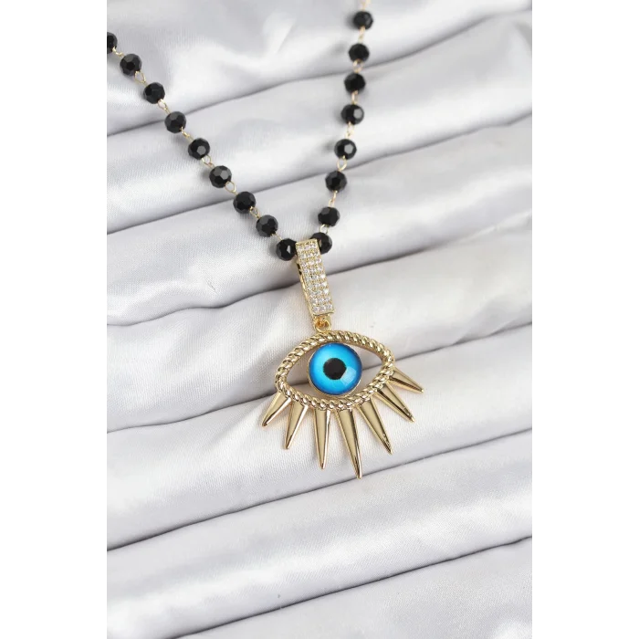 316L Çelik Zincir Kristal Boncuklu Göz Model Kadın Kolye