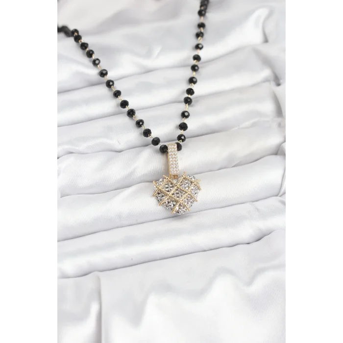 316L Çelik Zincir Kristal Boncuklu Kalpli Kadın Kolye