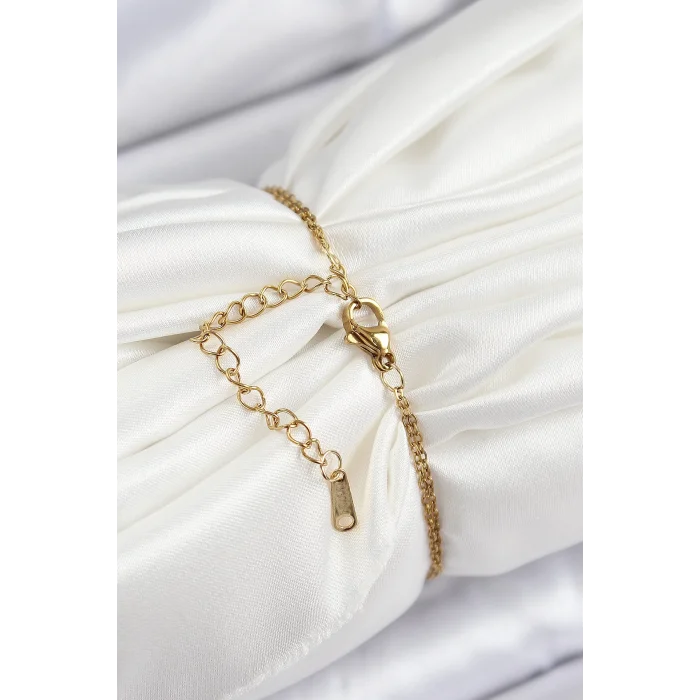 316L Çelik Zincir Mor Mineli Sanatsal Portre İnci Detaylı Papatya Model Gold Renk Kadın Bileklik