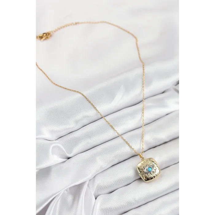 316L Çelik Zirkon Taşlı Açılabilr Kapaklı Göz Model Gold Renk Kadın Kolye