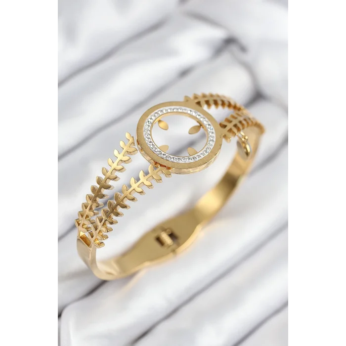 316L Çelik Zirkon Taşlı Çeyrek Takılabilir Gold Renk Kelepçe