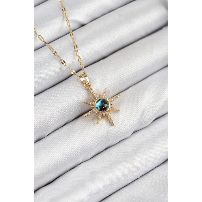 316L Çelik Zirkon Taşlı Kutup Yıldızı Model Gold Renk Kadın Kolye