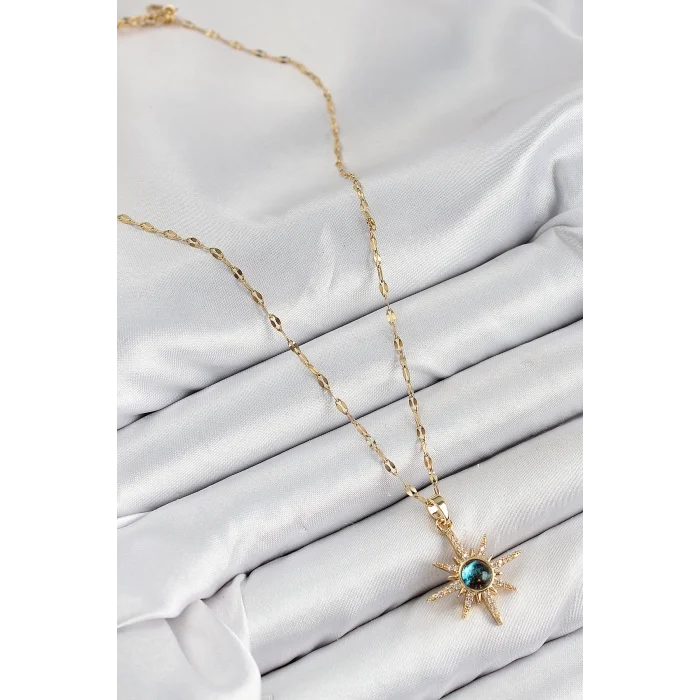 316L Çelik Zirkon Taşlı Kutup Yıldızı Model Gold Renk Kadın Kolye