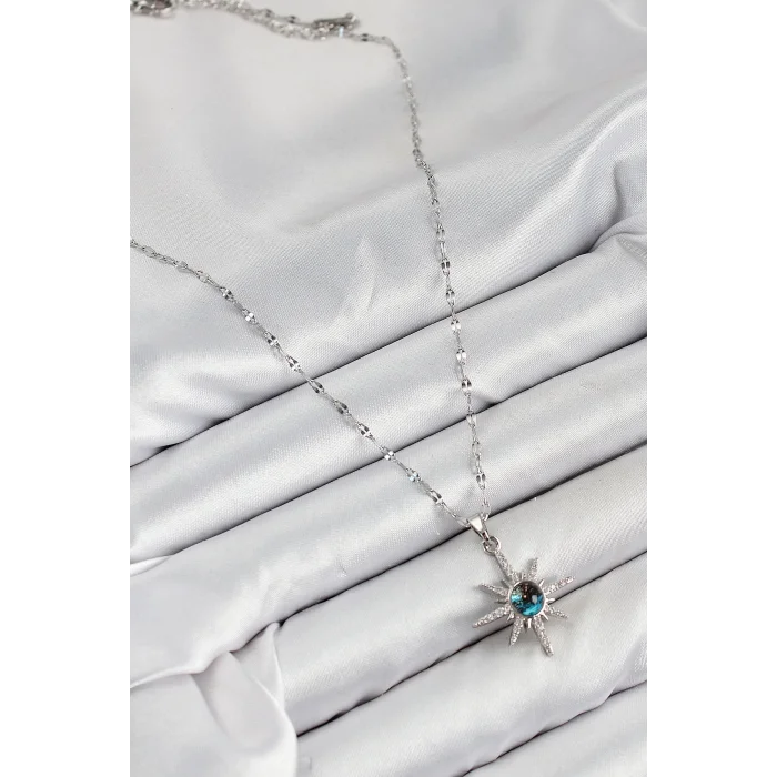 316L Çelik Zirkon Taşlı Kutup Yıldızı Model Gümüş Renk Kadın Kolye