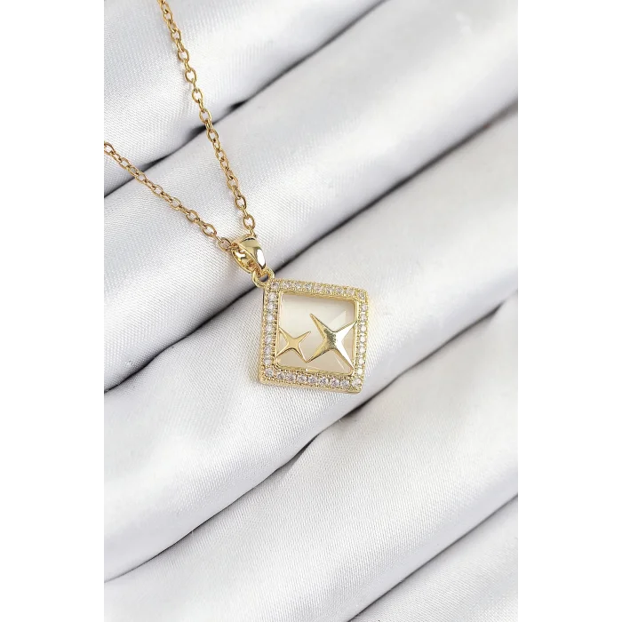 316L Çelik Zirkon Taşlı Yıldız Model Gold Renk Kadın Kolye