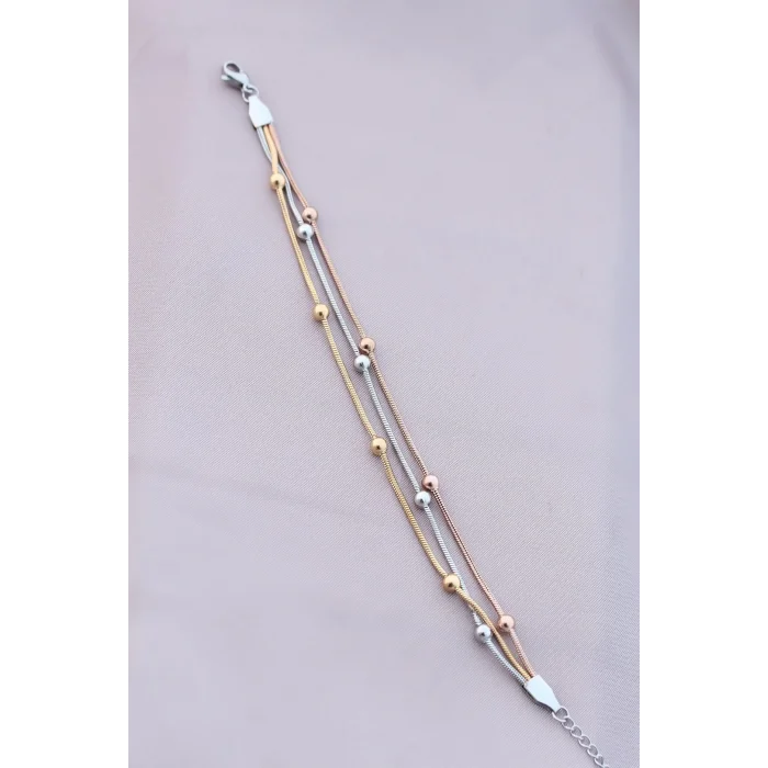 316L Kararmaz Çelik Gümüş Renk Top Zincirli Kadın Bileklik