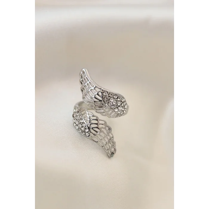Ayarlamalı Silver Renk Metal Zirkon Taşlı Kanat Yüzük