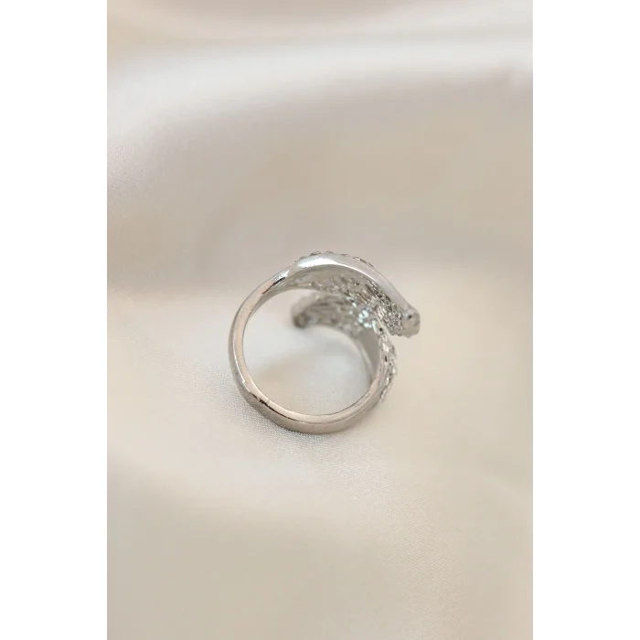 Ayarlamalı Silver Renk Metal Zirkon Taşlı Kanat Yüzük
