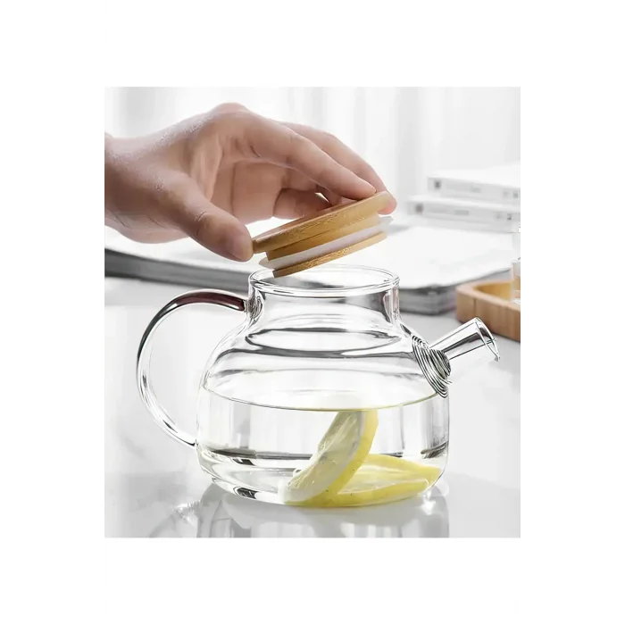 Bambu Kapaklı Borosilikat Cam Demlik 1000ml Royaleks-CM-2000