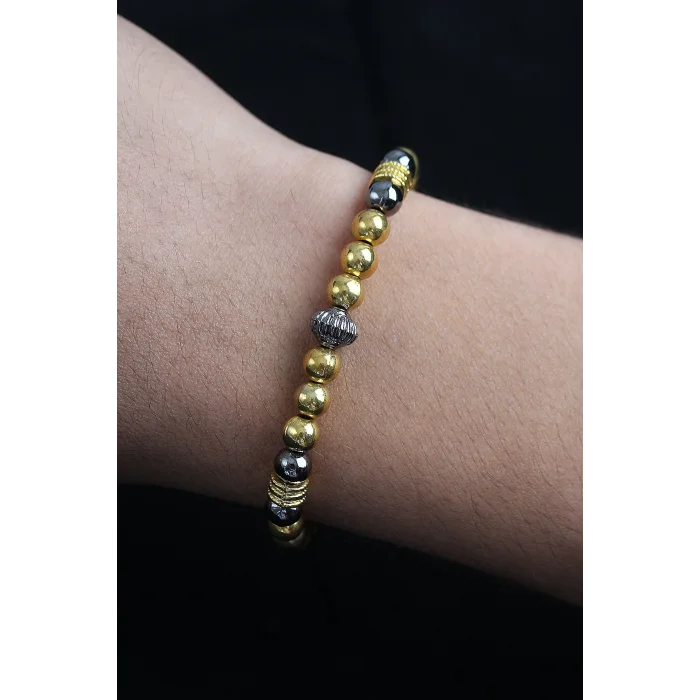Doğal Taş Çember Model Gold Ve Füme Renk Asansörlü Erkek Bileklik