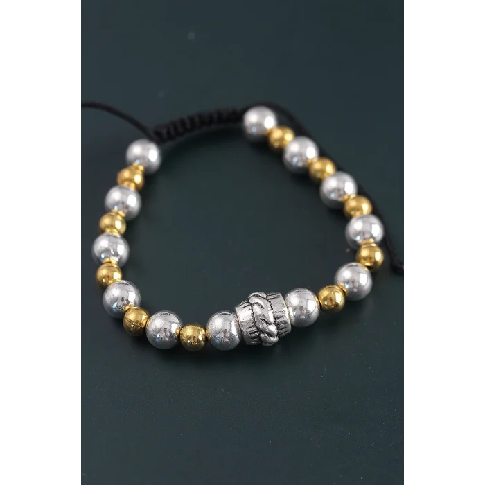 Doğal Taş Sarmal Model Gold Ve Gümüş Renk Asansörlü Erkek Bileklik