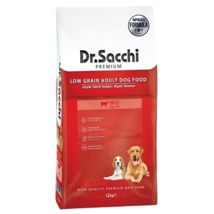 Dr.Sacchi Premium Sığır Etli Düşük Tahıllı Yetişkin Köpek Maması 12 Kg