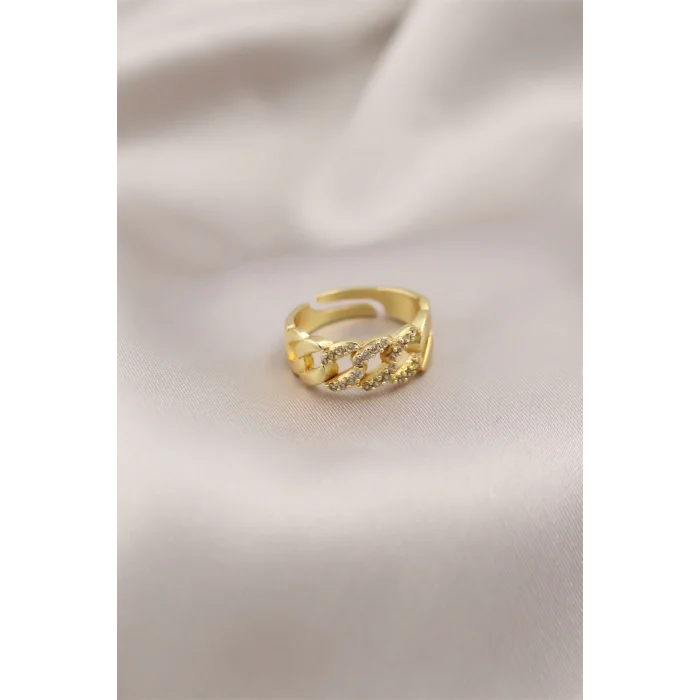 Gold Renk Metal Zincir Model Taşlı Kadın Yüzük