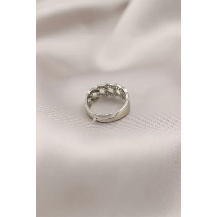 Gümüş Renk Metal Zincir Model Taşlı Kadın Yüzük