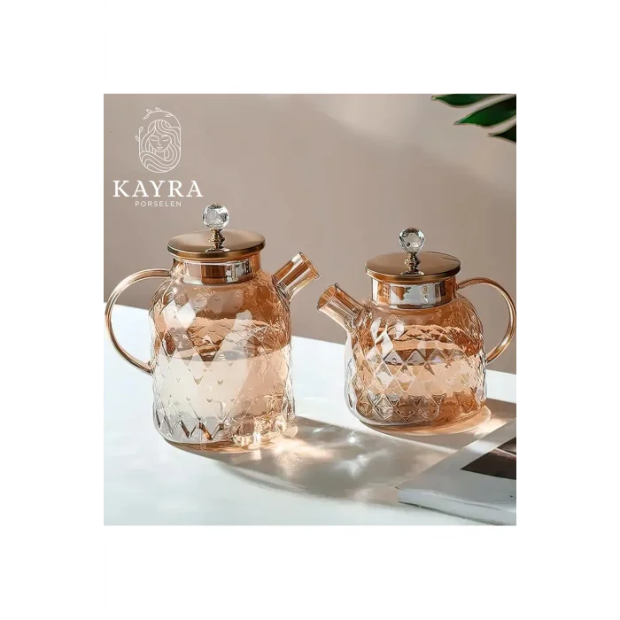 Kabartmalı Borosilikat Cam Demlik 1000ml Royaleks-CM-2006