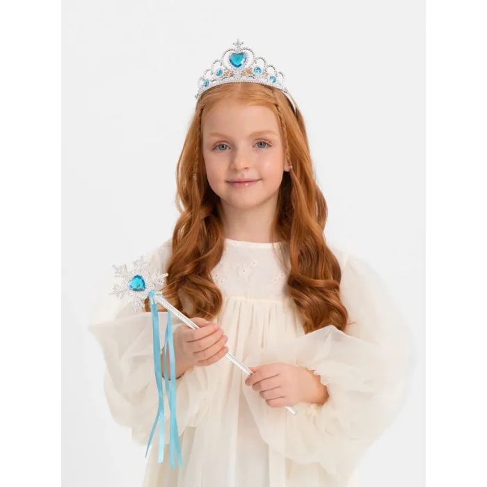 Karlar Ülkesi Elsa Mavi Kalp Tacı Ve Kar Temalı Asa Seti