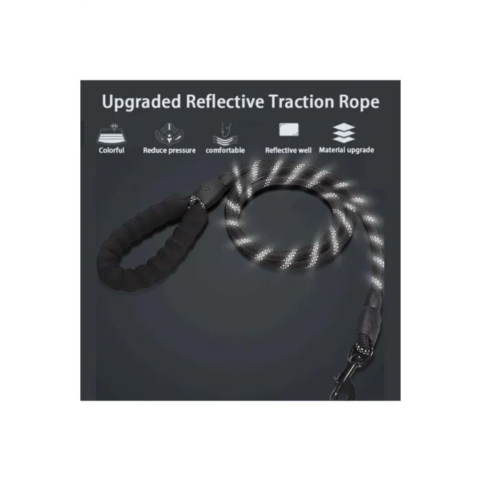 Köpekler İçin Gezdirme Tasması Reflektörlü 130 Cm Halat Orta Ve Büyük Boy Köpekler İçin Siyah