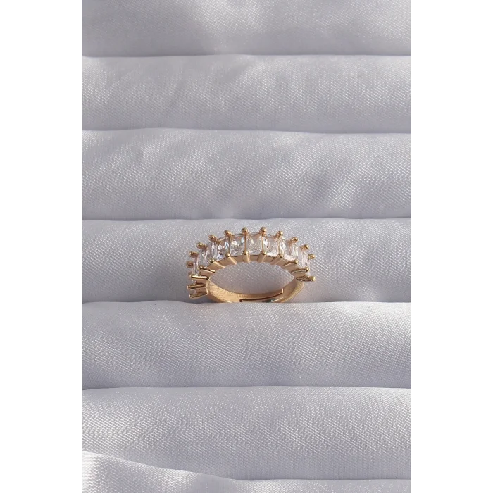 Pirinç Ayarlamalı Gold Renk Baget Taşlı Su Yolu Yüzük