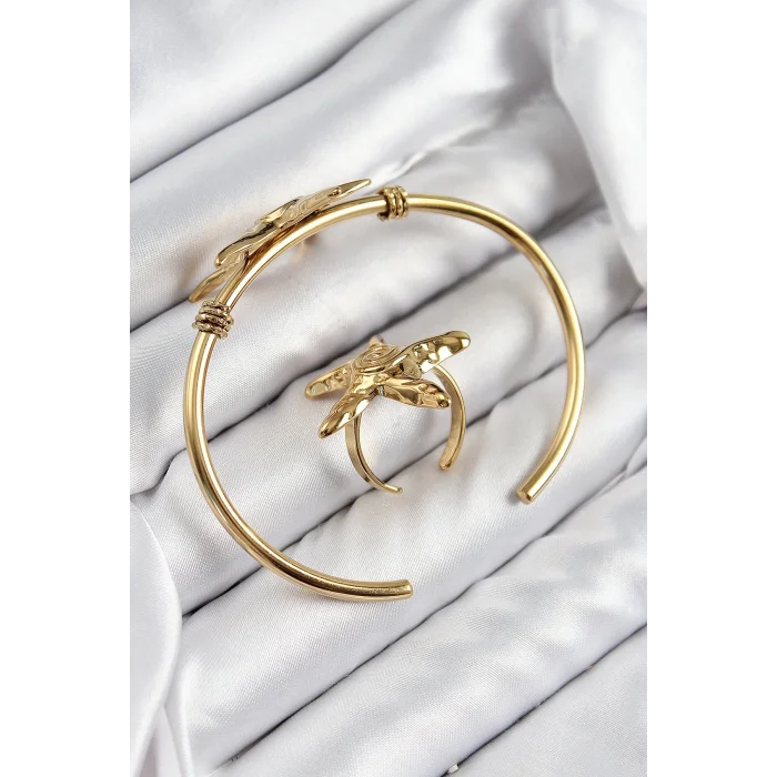 Pirinç Deniz Yıldızı Model Gold Renk Bileklik Yüzük Set